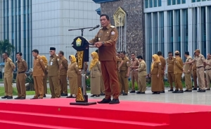 Wakil Gubernur Sultra, Hugua saat pimpin apel gabungan ASN