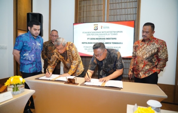 PT Ceria dan Polda Sultra saat teken MoU di Jakarta.  Foto Ist