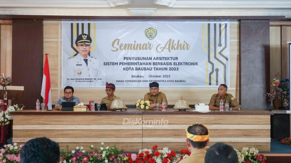 Seminar akhir penyusunan arsitektur Sistem Pemerintahan Berbasis Elektronik (SPBE) di hotel Mira Selasa (24/10/2023). 