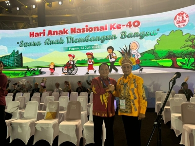 Pj Gubernur Sulawesi Tenggara (Sultra) Andap Budhi Revianto menghadiri acara puncak peringatan Hari Anak Nasional (HAN) ke-40 tahun 2024 di Istora Papua Bangkit, Kabupaten Jayapura Papua, Selasa (23/07/24).